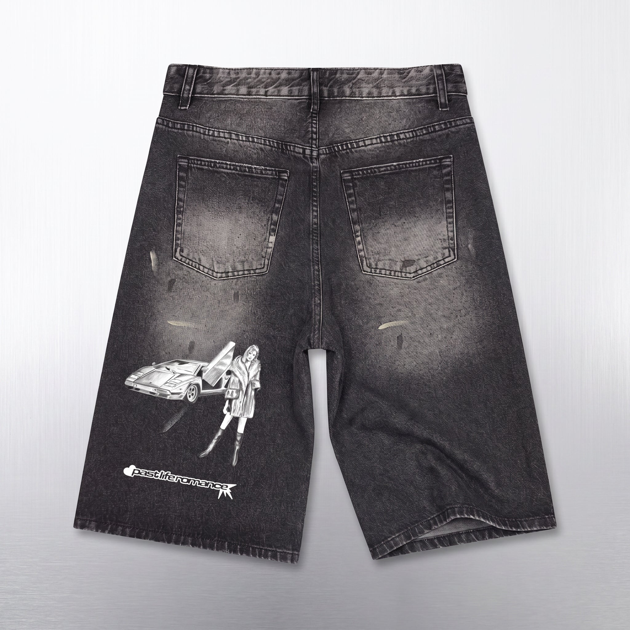 'worlds collide' denim shorts