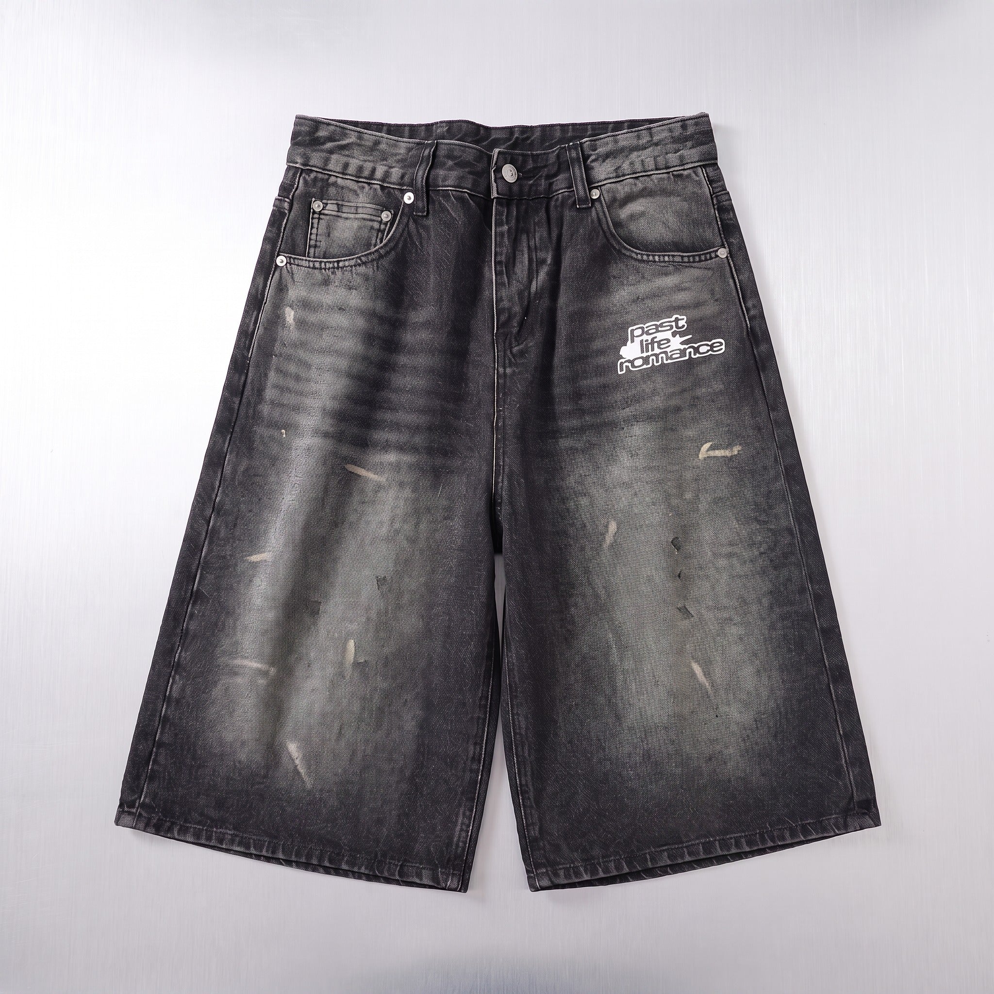 'worlds collide' denim shorts
